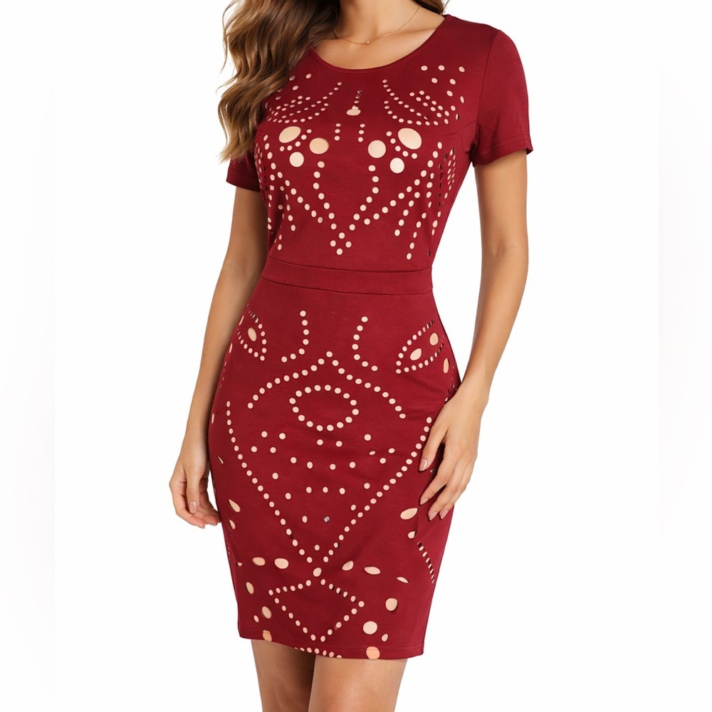 Mmondschein Red Hole Patterned Dress Back Zipper Size Small